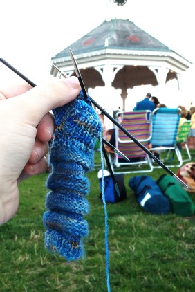 Re-knitting the sock foot.